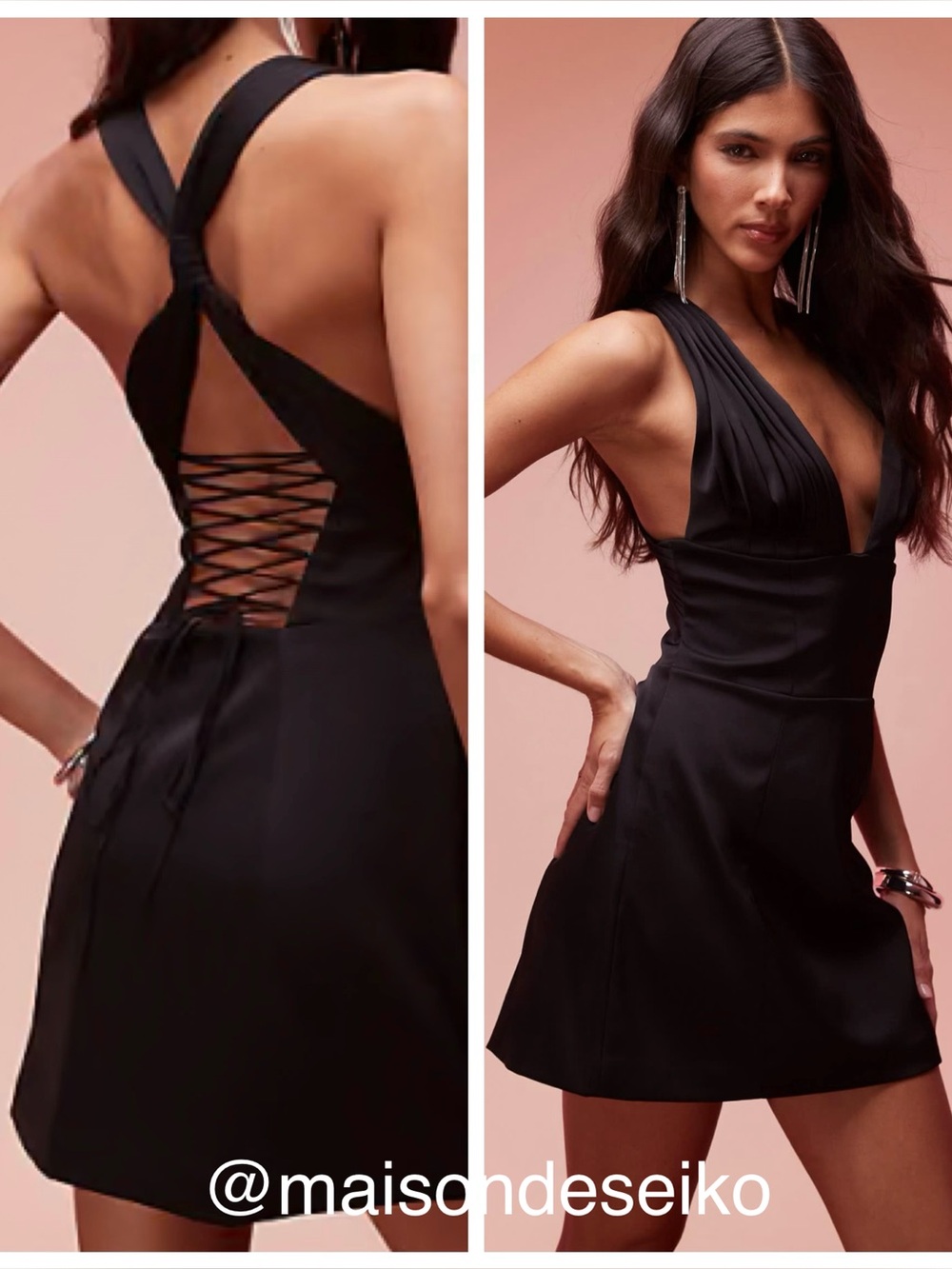 NWT Oh Polly Mini Dress Black Satin Carlotta Halter Corset Lace Up size 4
